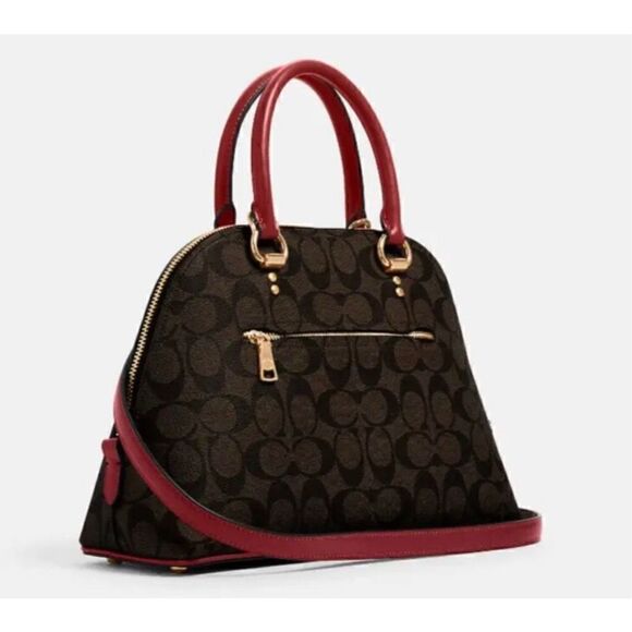 🔥🎁NWT! Coach Sig Katy Satchel Handbag Brown/Red Msrp:$350.00 - Picture 3 of 5